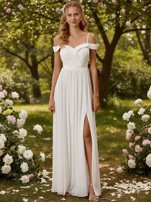 Vestido de novia con hombros descubiertos