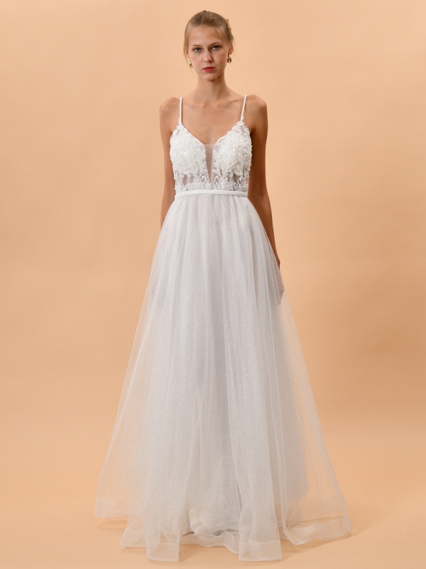 Vestido de novia tul con pedrerías Crystal