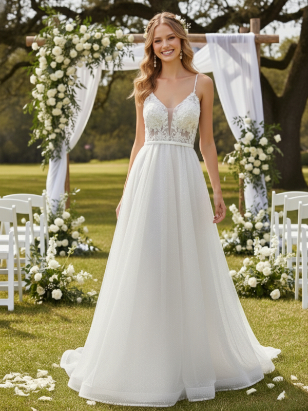 Vestido de novia con hombros descubiertos blanco