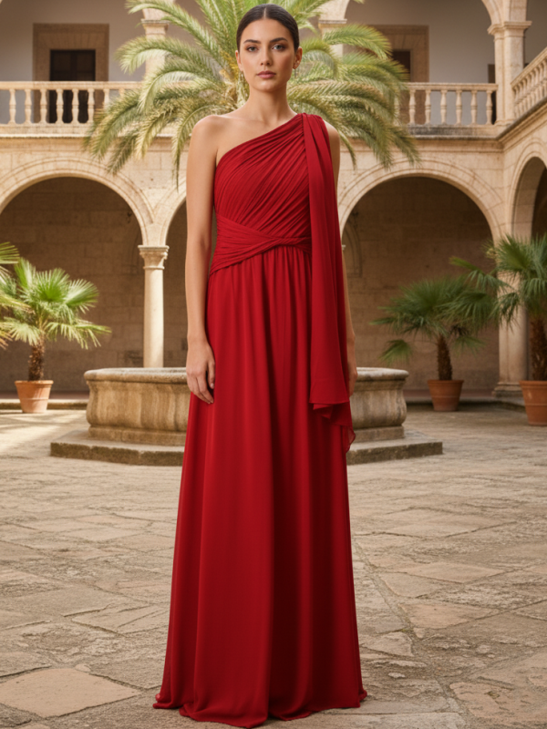 Vestido fiesta largo asimétrico estilo griego