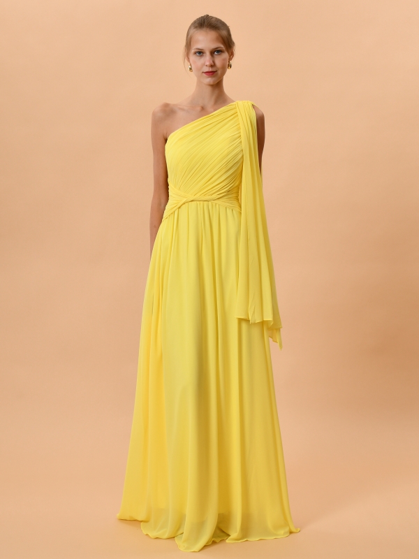 Vestido fiesta largo asimétrico estilo griego AMARILLO