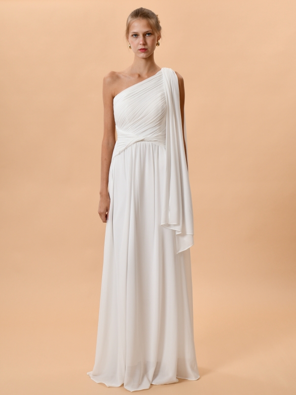 Vestido fiesta largo asimétrico estilo griego BLANCO