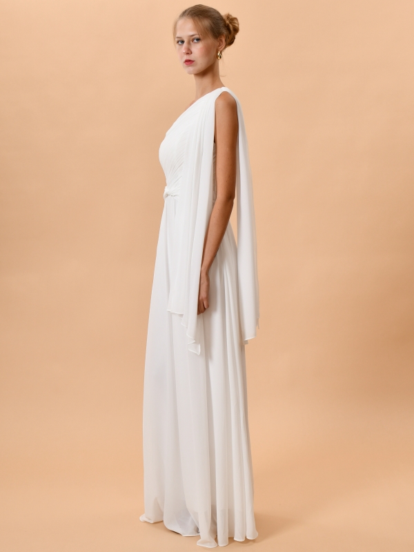 Vestido fiesta largo asimétrico estilo griego BLANCO PERFIL