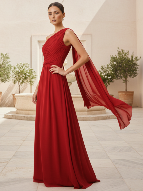 Vestido fiesta largo asimétrico estilo griego DETALLE