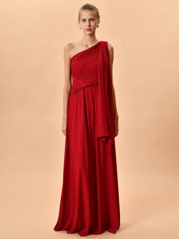 Vestido fiesta largo asimétrico estilo griego ROJO CHERRY
