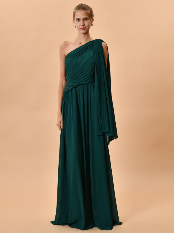 Vestido fiesta largo asimétrico estilo griego VERDE