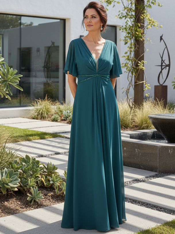 Vestido fiesta largo con pedrerías - Tallaje Grande VERDE