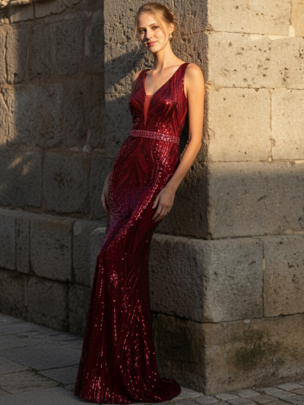 Vestido fiesta largo lentajuelas Anthea