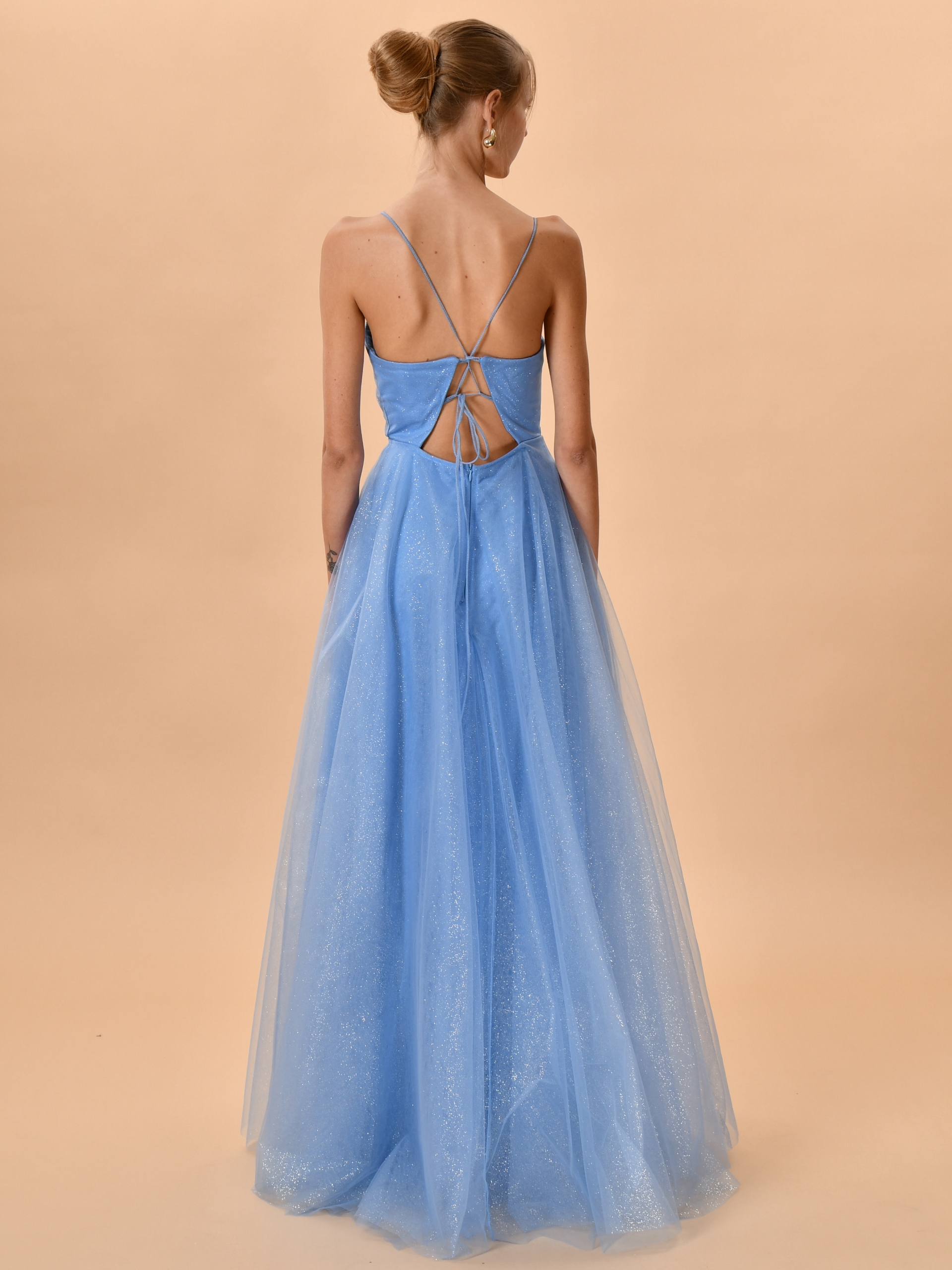 Vestido fiesta largo tul con brillos