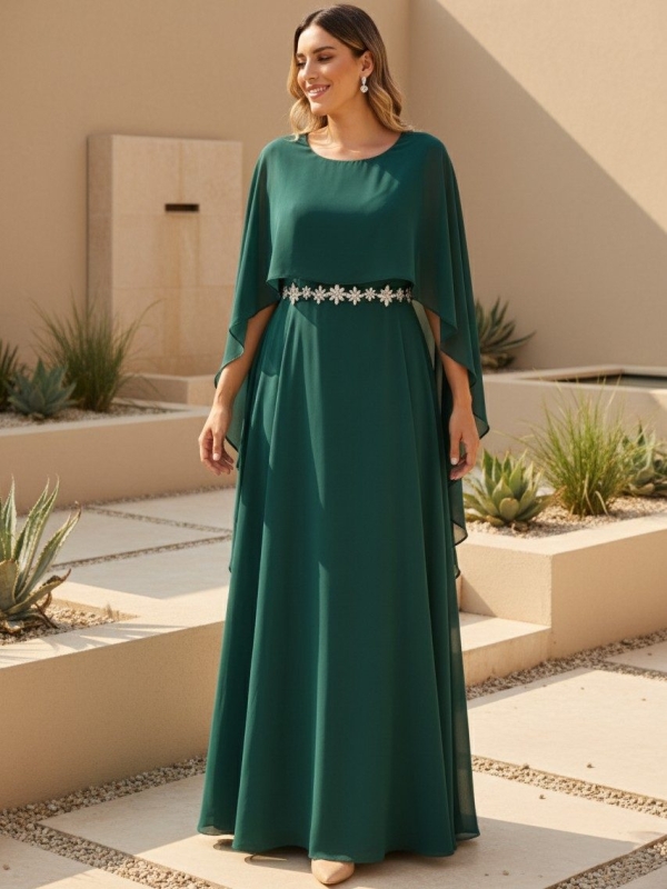 Vestido de fiesta largo con mangas volantes - Tallas Grandes verde
