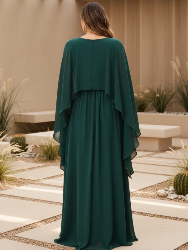 Vestido de fiesta largo con mangas volantes - Tallas Grandes verde espalda