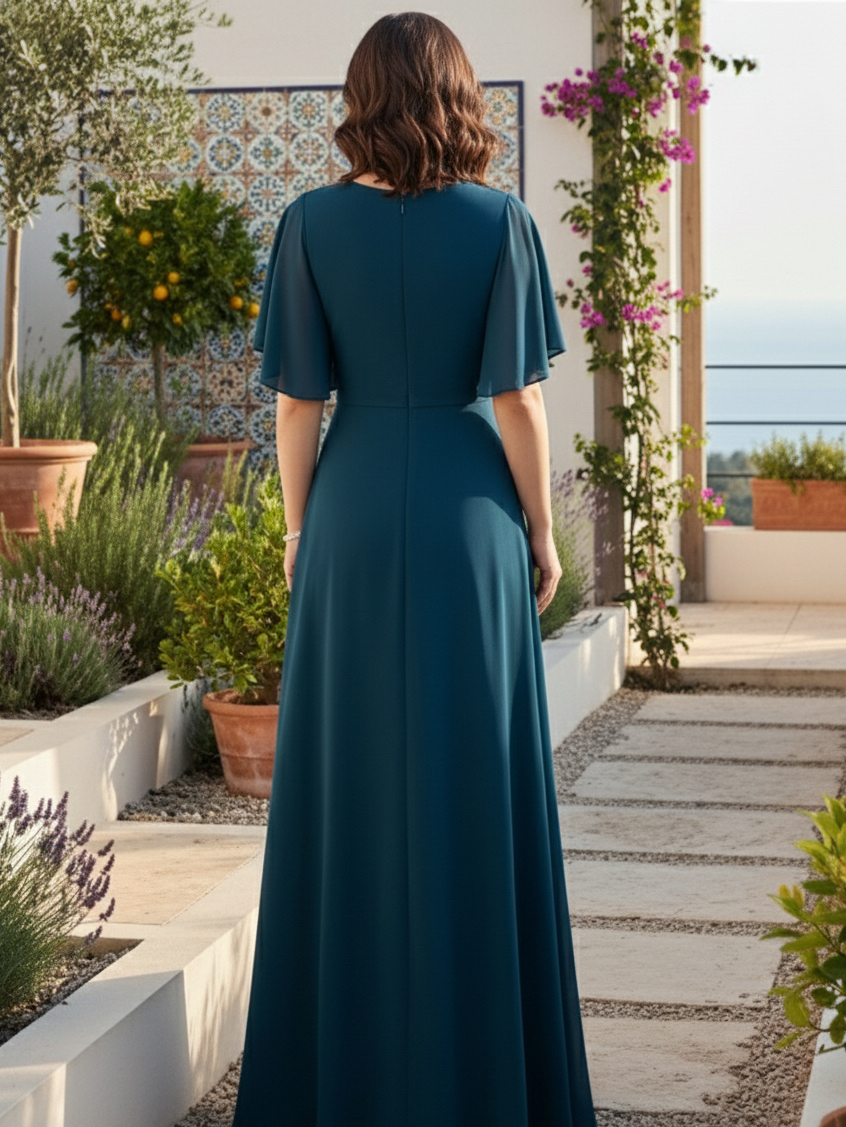 Vestido fiesta largo cuell V - Tallaje Grande espalda