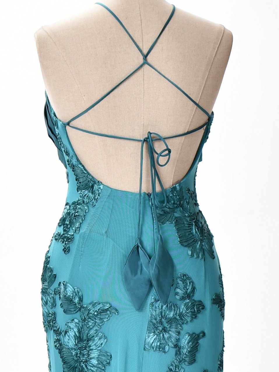 Vestido fiesta largo flores bordados ESPALDA