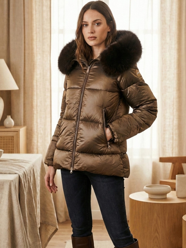 Abrigo corto acolchado de mujer CAFE