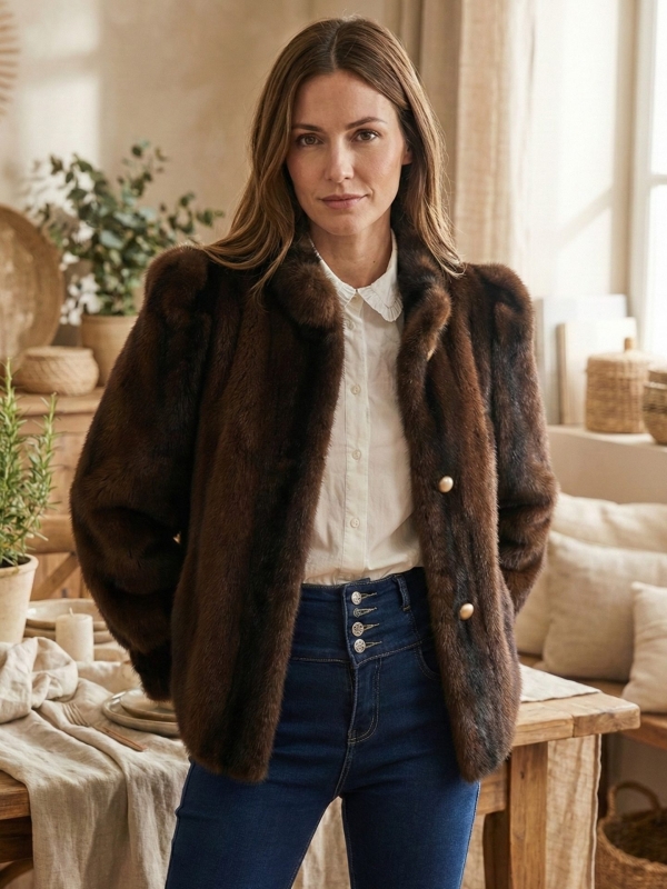 Chaqueta Pelo Sintético Estilo Vintage CAFE