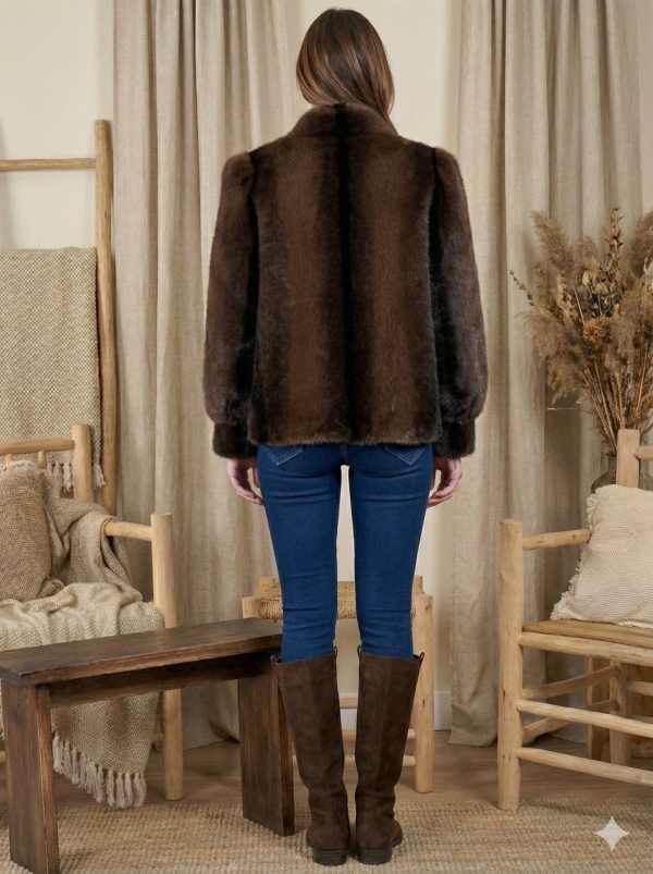 Chaqueta Pelo Sintético Estilo Vintage ESPALDA