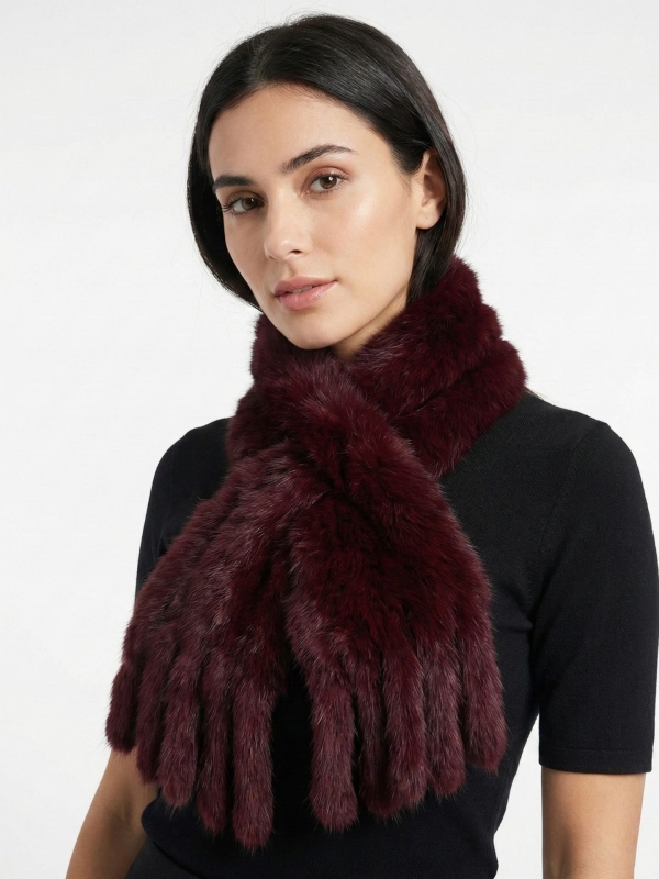 Cuello bufanda cruzada de pelo conejo burdeos