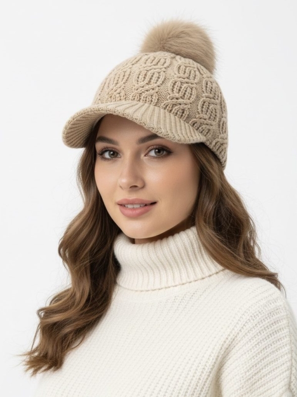 Gorro mujer lana con Visera y Pompón