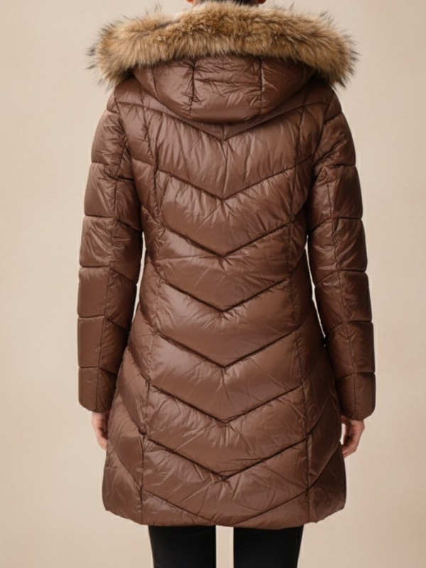 Abrigo acolchado largo con capucha pelo natural delux ESPALDA