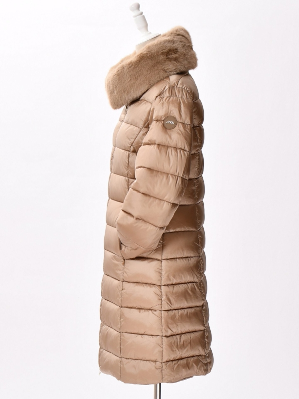 Abrigo acolchado largo premium con cuello textura CAMEL (2)