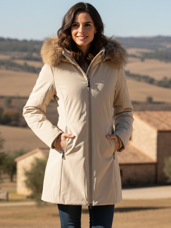 Anorak cortavientos acolchado con capucha pelo natural