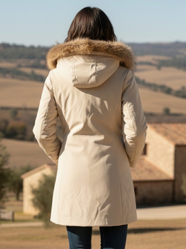 Anorak cortavientos acolchado con capucha pelo natural ESPALDA