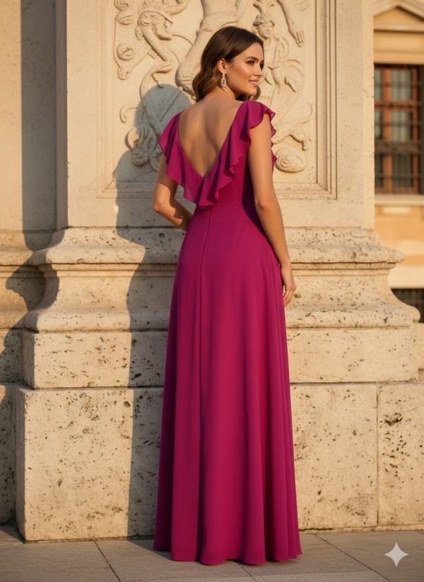 Vestido de Fiesta Largo con Abertura y Volantes Sol - Tallaje Grande ESPALDA