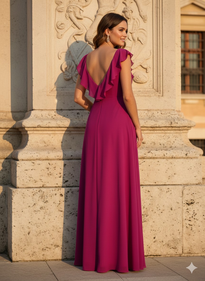 Vestido de Fiesta Largo con Abertura y Volantes Sol - Tallaje Grande ESPALDA