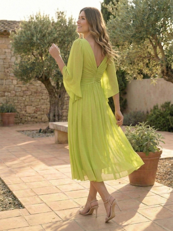 Vestido fiesta MIDI con mangas volantes Fabiola - Tallas Grandes espalda