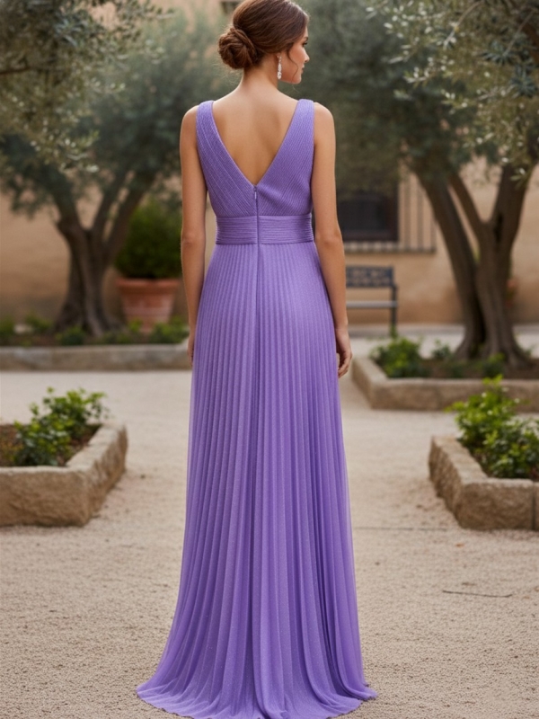 Vestido fiesta largo con brillos Alicia lila espalda