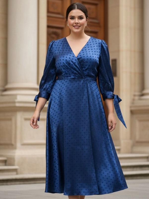 Vestido midi con mangas - Tallaje Grande MARINO