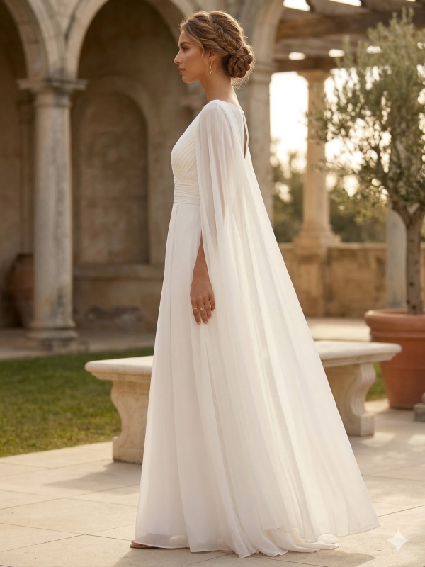 Vestido de Novia con Capa Nupcial Pure perfil