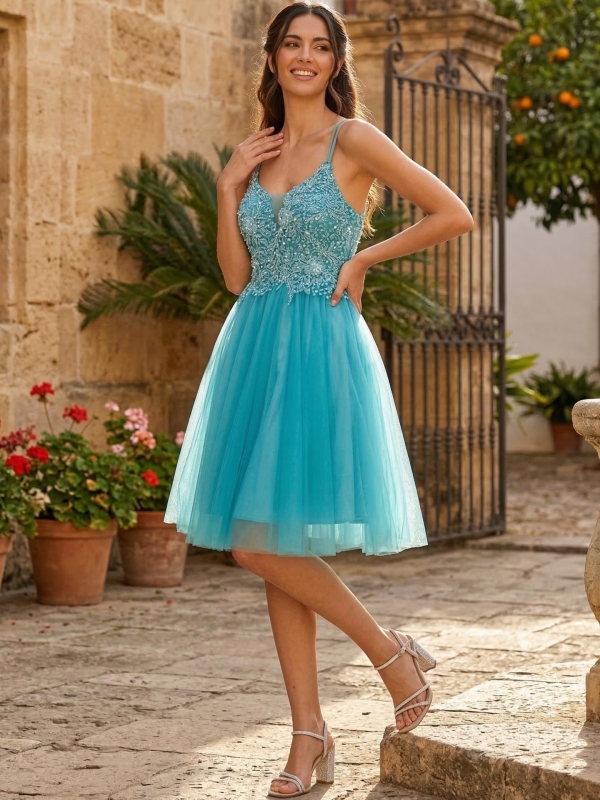 Vestido fiesta corto tul Carol