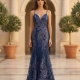 Vestido Fiesta Largo corte sirena con brillos Sofy MARINO