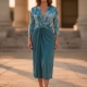 Vestido fiesta midi con nudo - Tallas Grandes verde petroleo