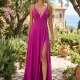 Vestido de fiesta largo gasa de tirantes con abertura Angélica BUGANVILLA