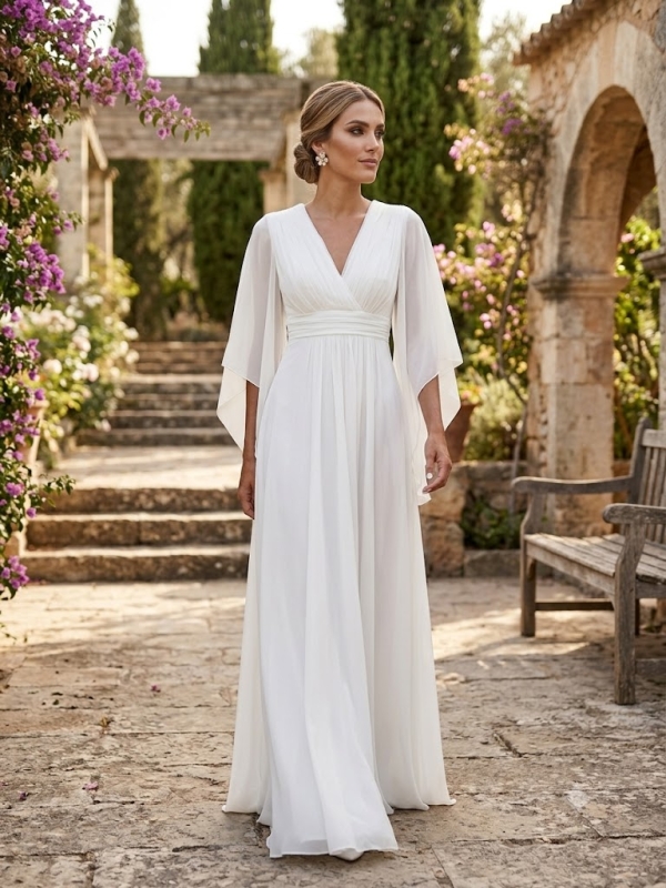 Vestido de novia con mangas volantes