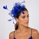 Tocado diadema sinamay flor y plumas para bodas AZULON