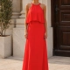 Vestido de fiesta largo dama de honor cuello halter rojo