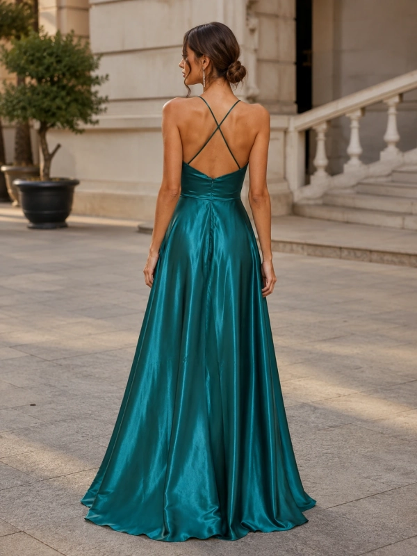 Vestido de fiesta largo satinado de tirantes Mila