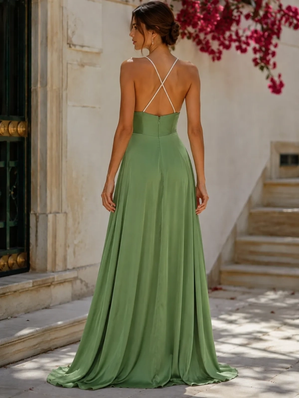 Vestido fiesta con tirantes strass Nour ESPALDA