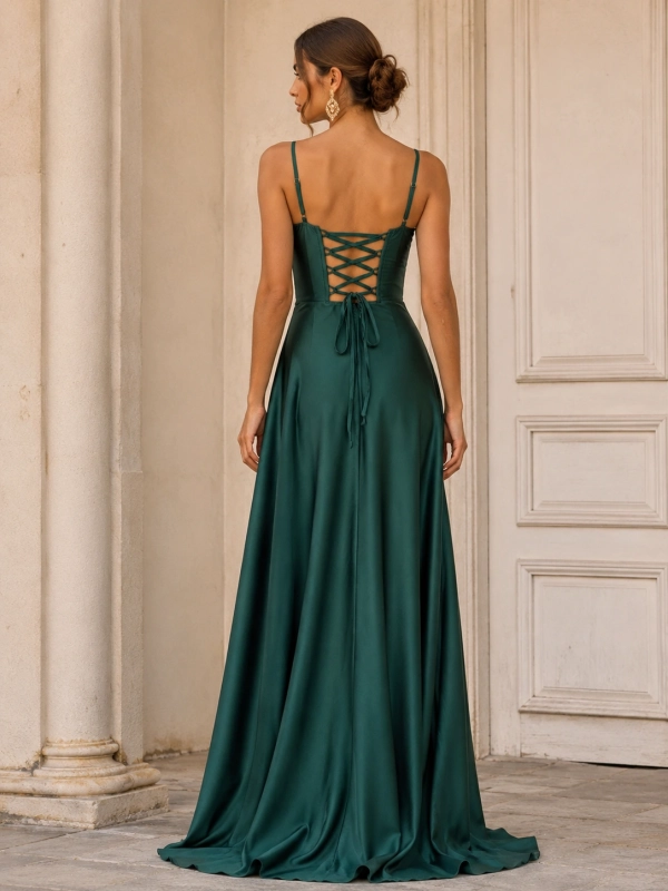 Vestido fiesta corset con raja ESPALDA