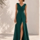 Vestido fiesta largo plisado con abertura Sensy VERDE