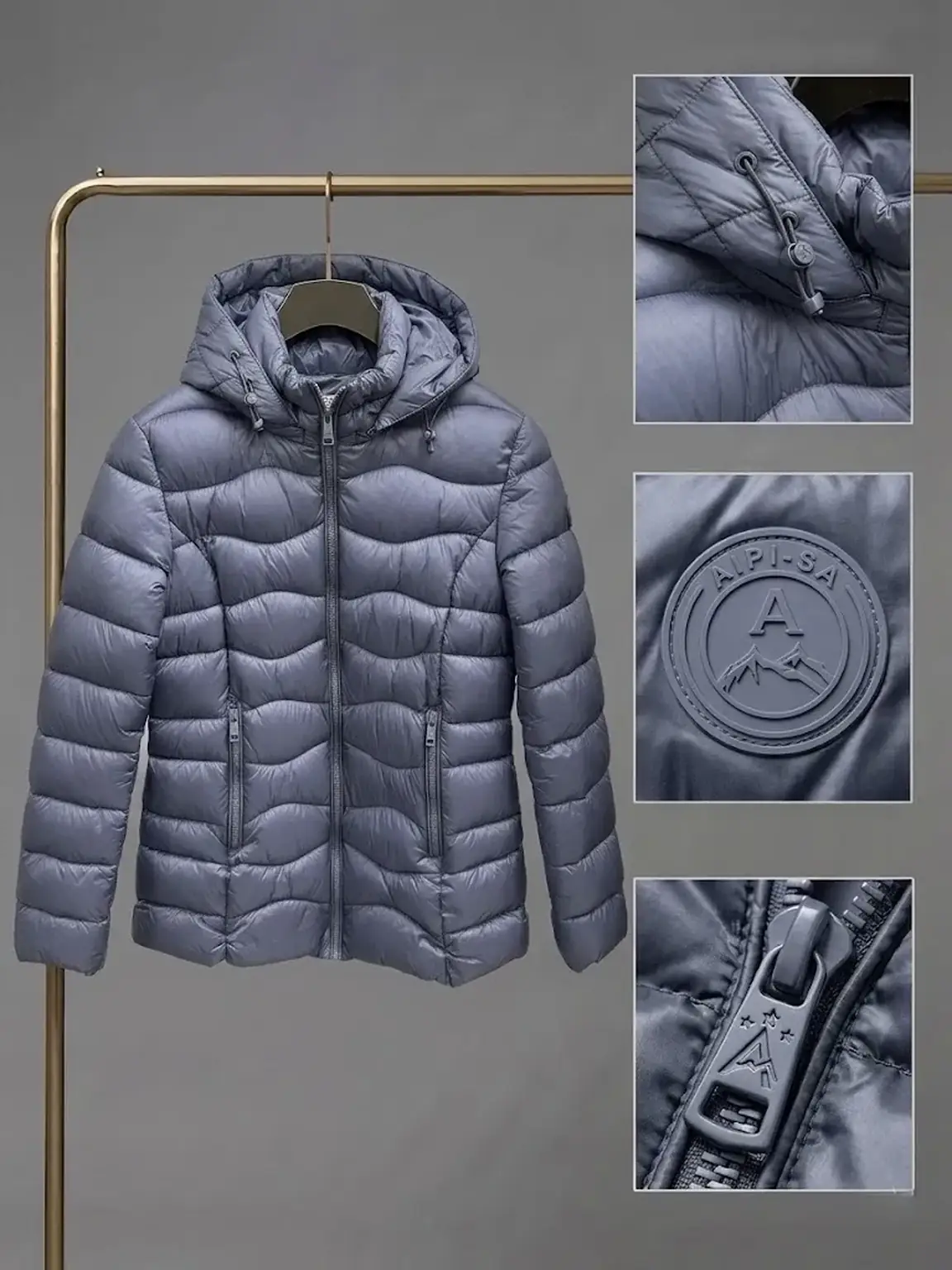 Chaqueta acolchada con capucha desmontable y bolsillos con cremallera.