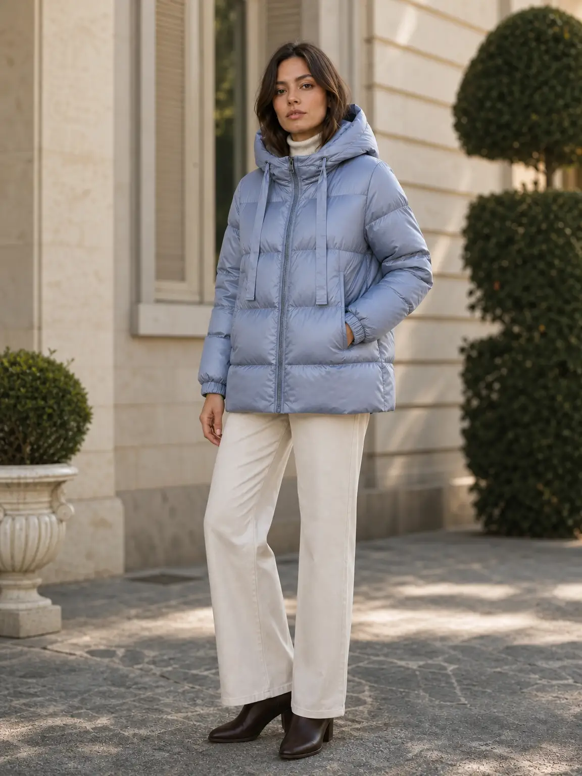 Chaqueta acolchada con capucha ajustable y cierre de cremallera. - Azul vaquero