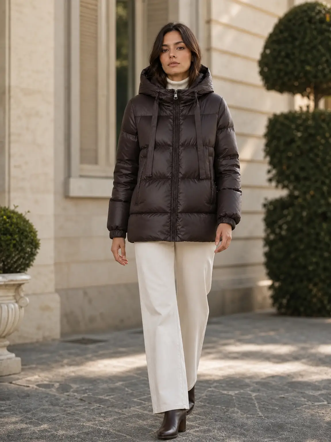 Chaqueta acolchada con capucha ajustable y cierre de cremallera. - Burdeos