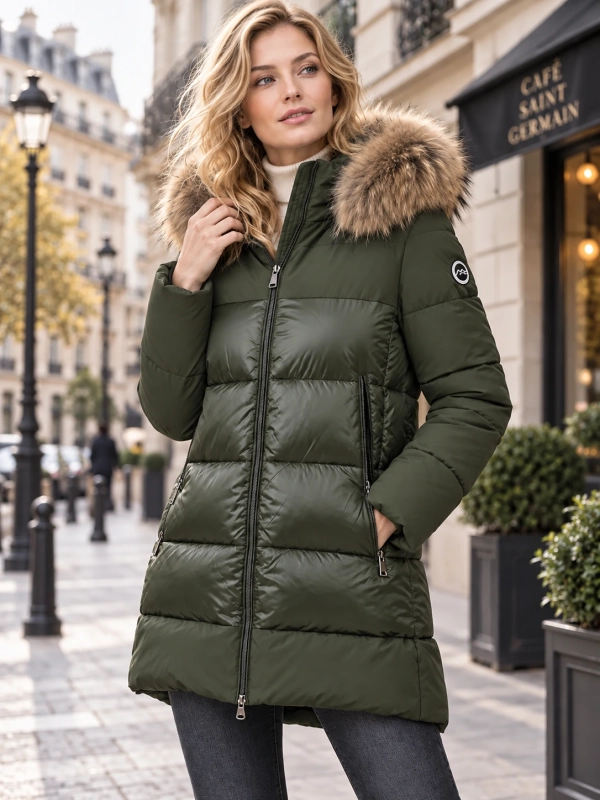 Parka acolchada bitejido con capucha verde