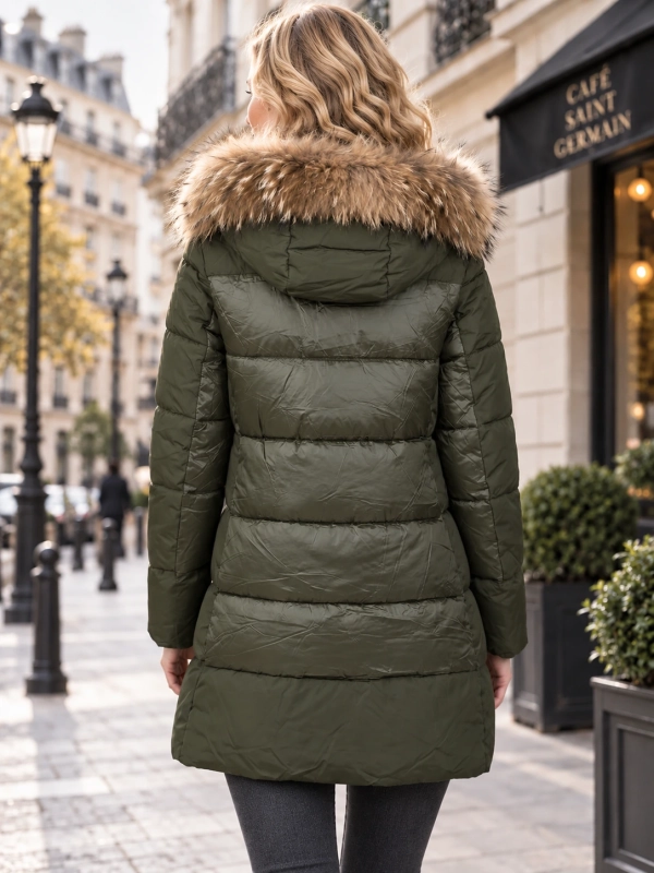 Parka acolchada bitejido con capucha verde