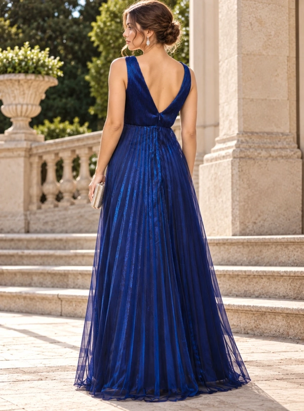 Vestido brillos plisados Emilia ESPALDA