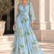 Vestido Fiesta Largo estampado floral Susana azul claro